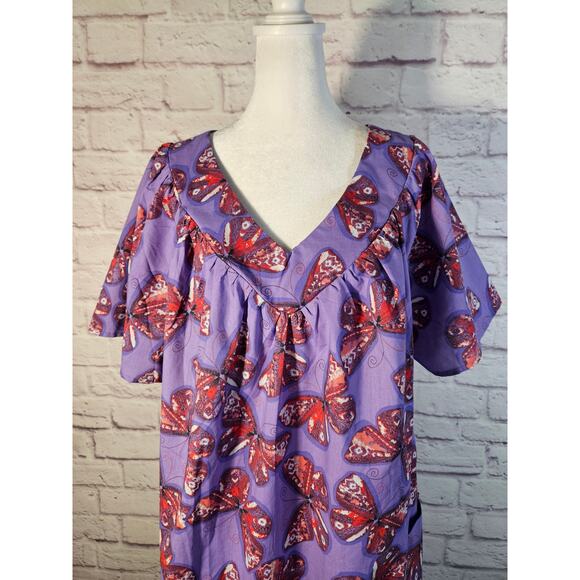 Anthony‎ Richards Purple Red Butterflies Mumu Dress Size XL NEW Short Sleeve - Picture 4 of 11